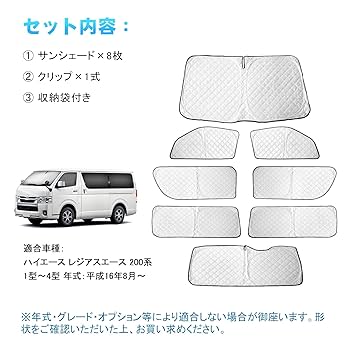 200系ハイエース サンシェード 1-6型標準 全窓8枚セット 日除け 遮光断熱 楽天市場】SUNVIC ハイエース 200系 標準 車用サンシェード 遮光