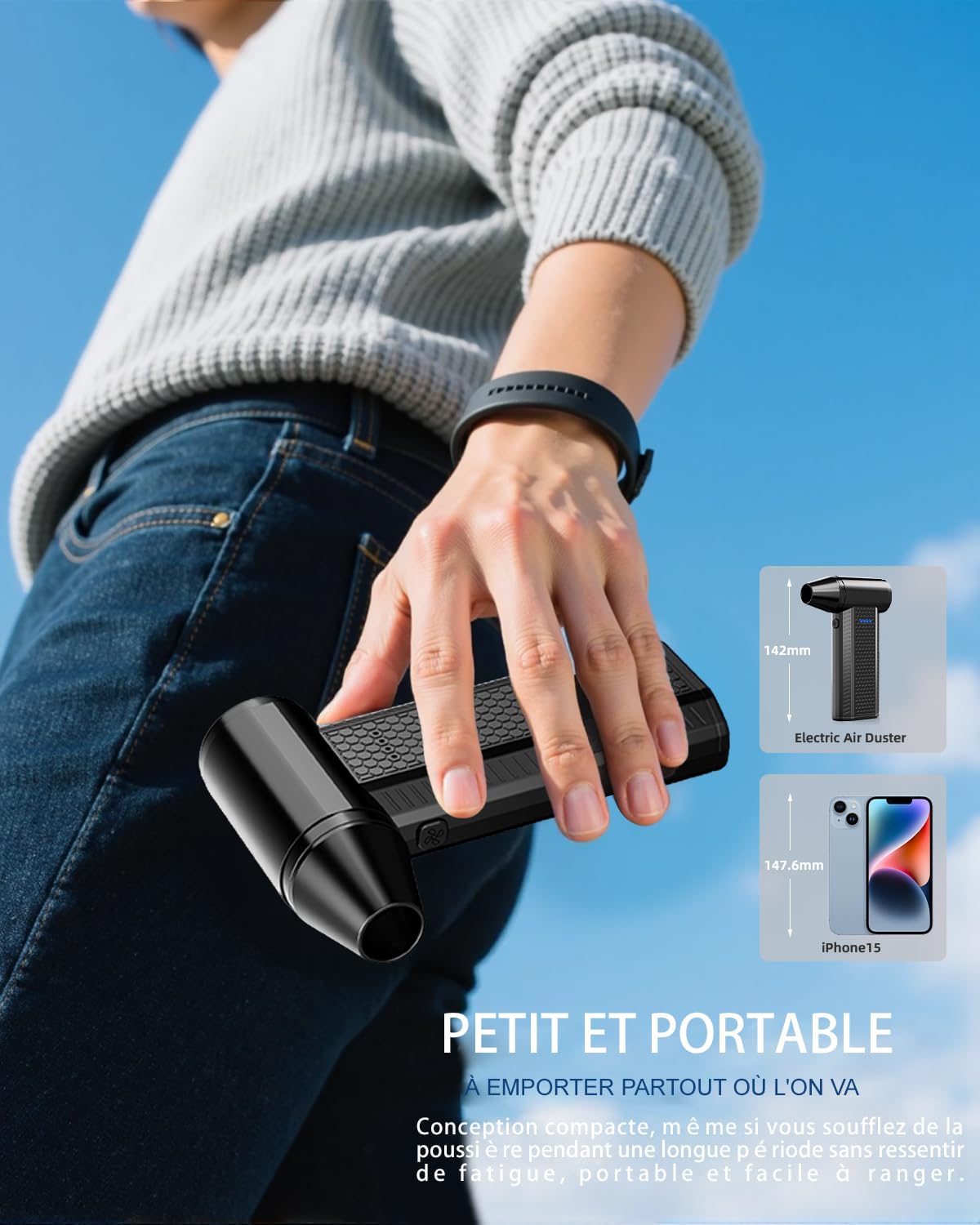FOURQ Souffleur Air Comprimé avec,130000 TR/Min Souffleur avec Batterie 4000mAh,4 Vitesses Mini Souffleur Sans fil Puissant avec Brosses de Nettoyage PC pour Voiture, Maison, Clavier (noir)