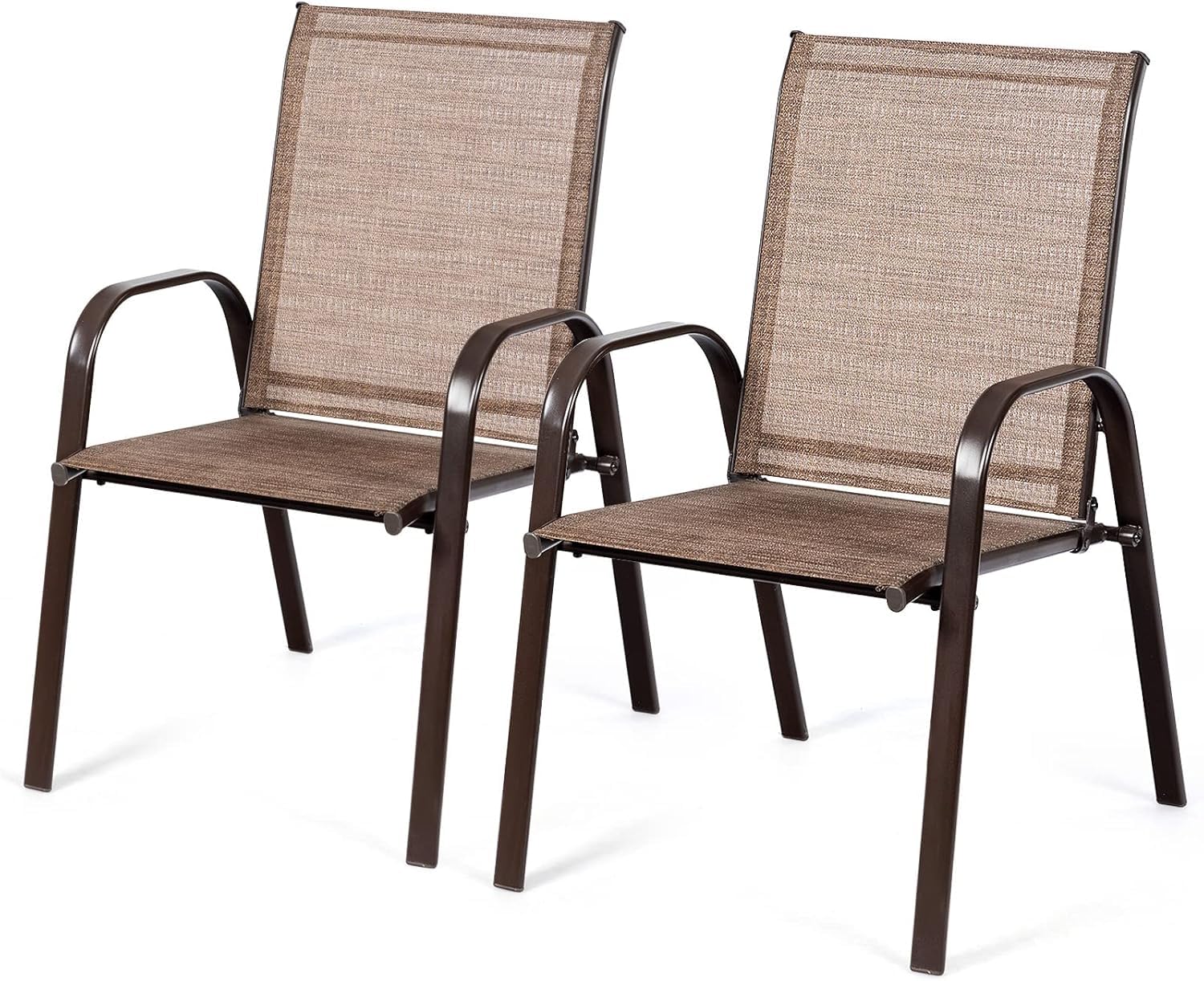 GIANTEX Juego de 2 Sillas Apilables de Jardín, Sillas de Patio con Reposabrazos y Respaldo Alto, 56 x 72 x 90 cm, Sillas de Comedor para Piscina, Terraza, Jardín (Marrón)