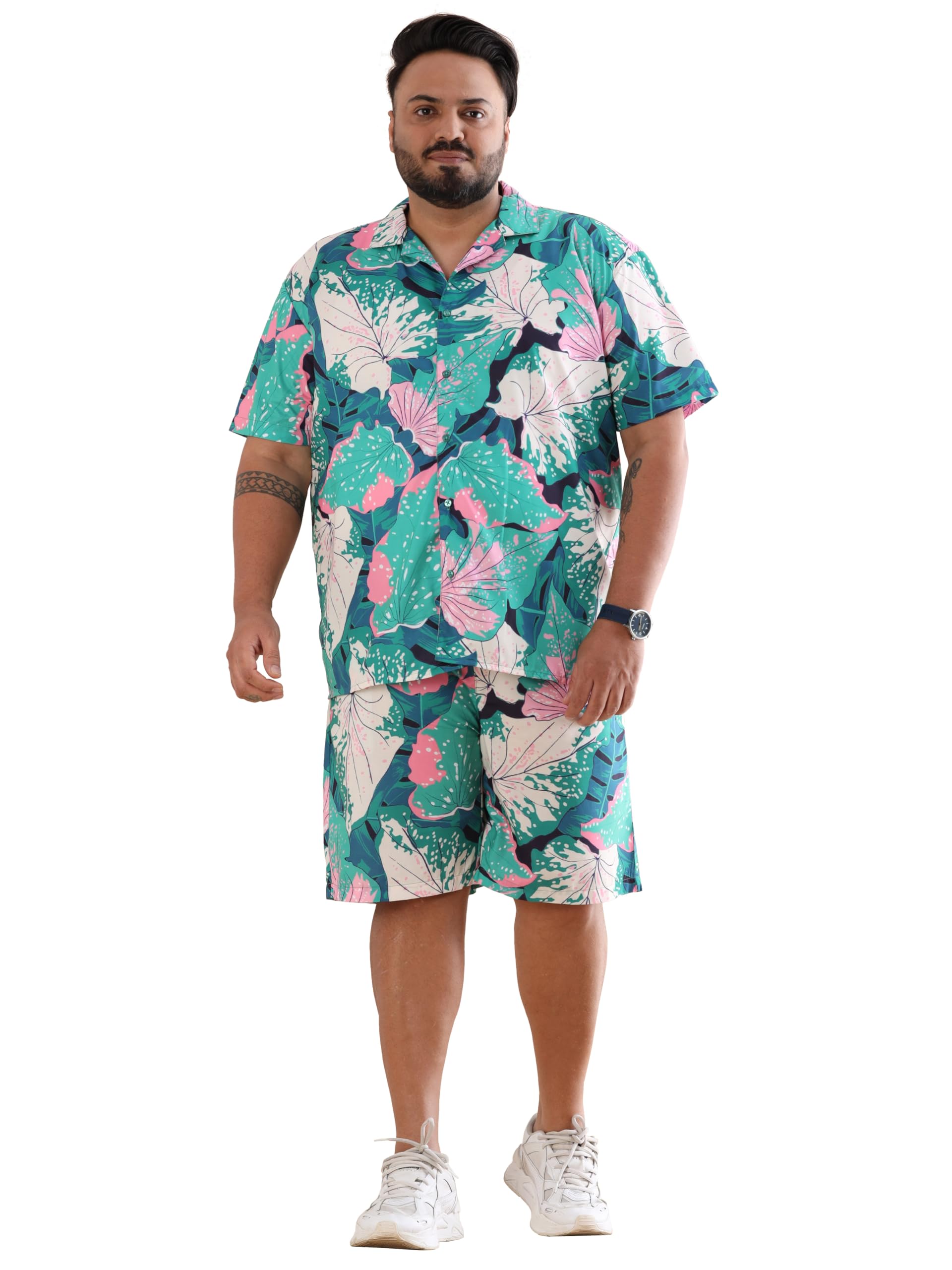 bushirt Men's Rayon Printed Comfort Casual Night Suit Set, Half Sleeve, Plus Size, Western Style, Shirt Collar, Relaxed Fit Sleepwear Green-picture-11