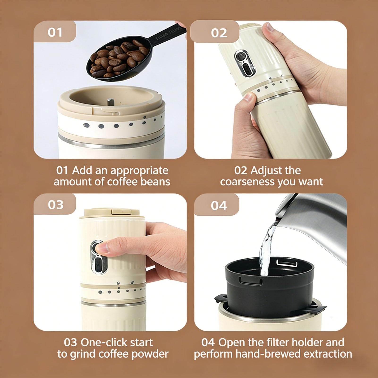 Oumefar Caffettiera Portatile con macinacaffè Incorporato per i Viaggi