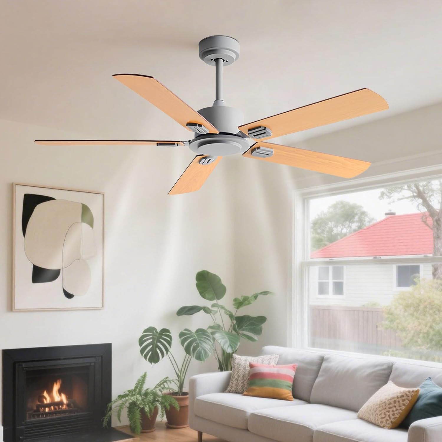 Modern Quiet Ceiling Fans Low Profile DC Motor Ceiling Fan No Light Remote Control 6 Speeds Ceiling Fans Without Lights 5 Blades for Patio Bedroom Living Room Garage Dining Room