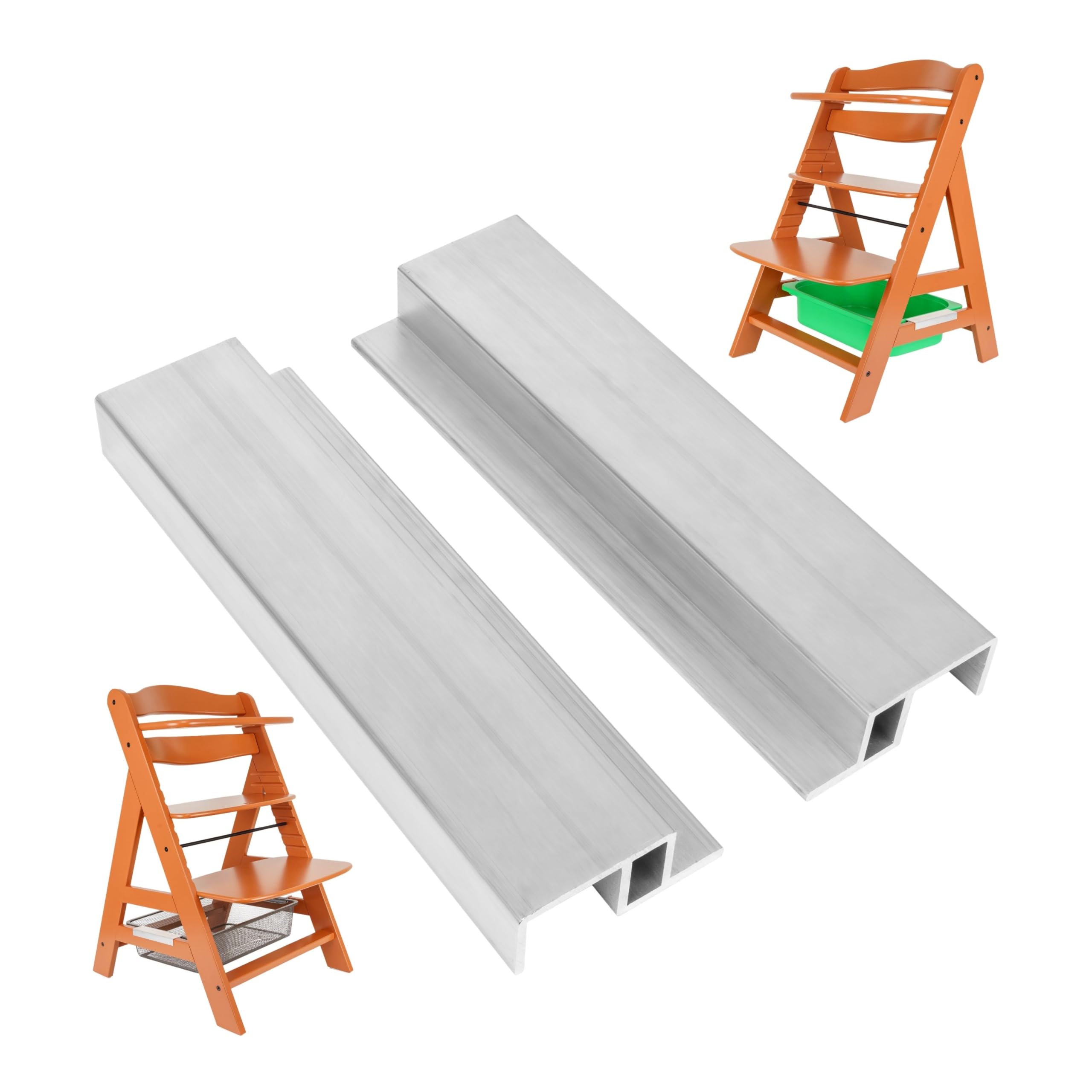 Highchair Adapter, 1 Pair, Compatible with Hauck Alpha, Beta, IKEA Trofast, Aluminium strut Box Holder, Holder for Upper and Lower Struts, for Flat and high Plastic crates and Wire Baskets
