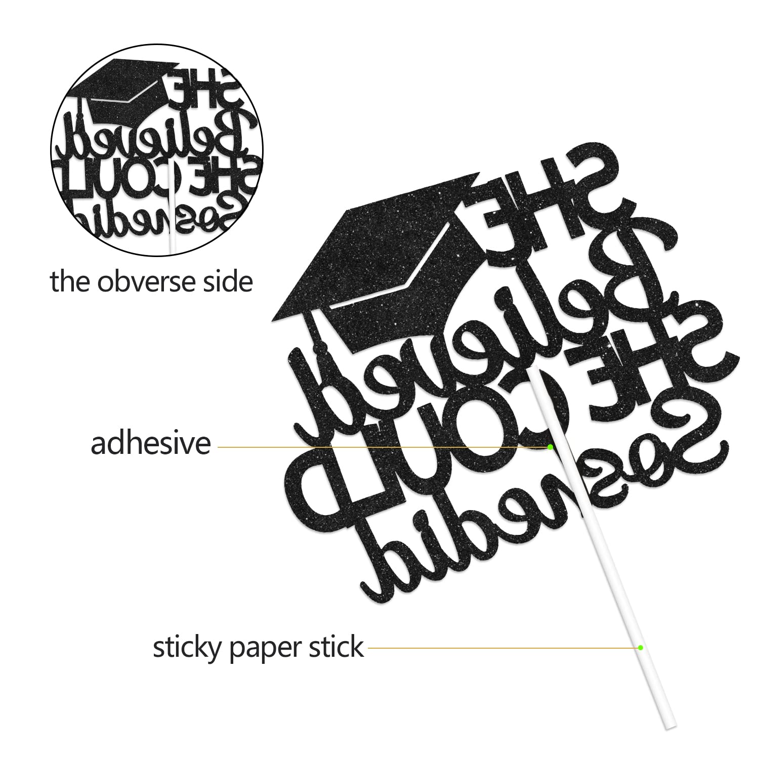 Tortenaufsatz „She Believed She Could So She Did“ – Glitzer-Kuchenaufsatz Für Abschluss 2022, Graduation & Party-Deko