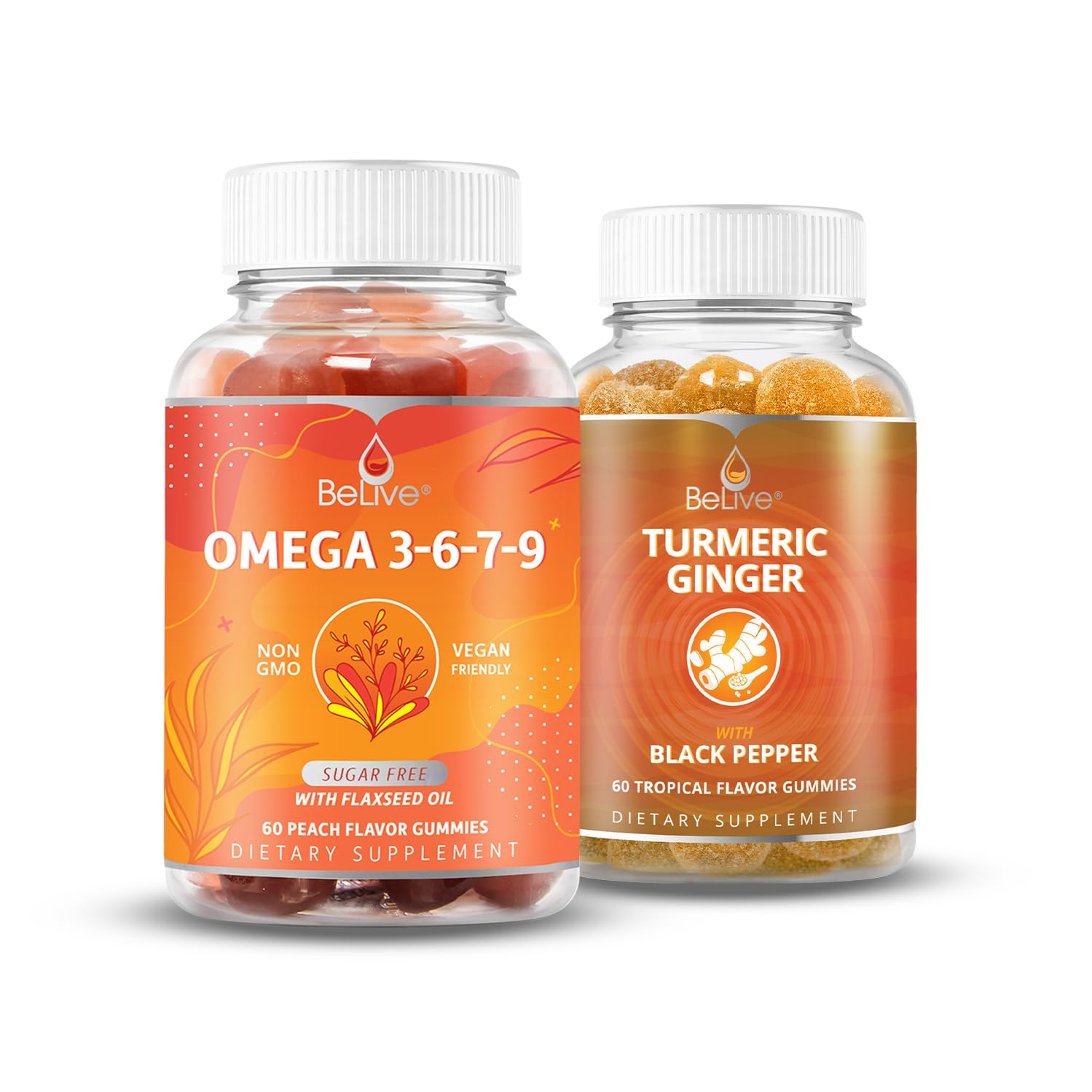 BeLive Omega 3 & Turmeric Gummies for Brain, Heart, Eye and Inmmune System, Mobility Support