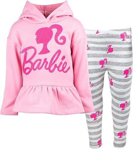 Conjunto de sudadera con capucha de forro polar y leggings para niñas Barbie, desde niños pequeños hasta niños grandes (2T - 18-20)