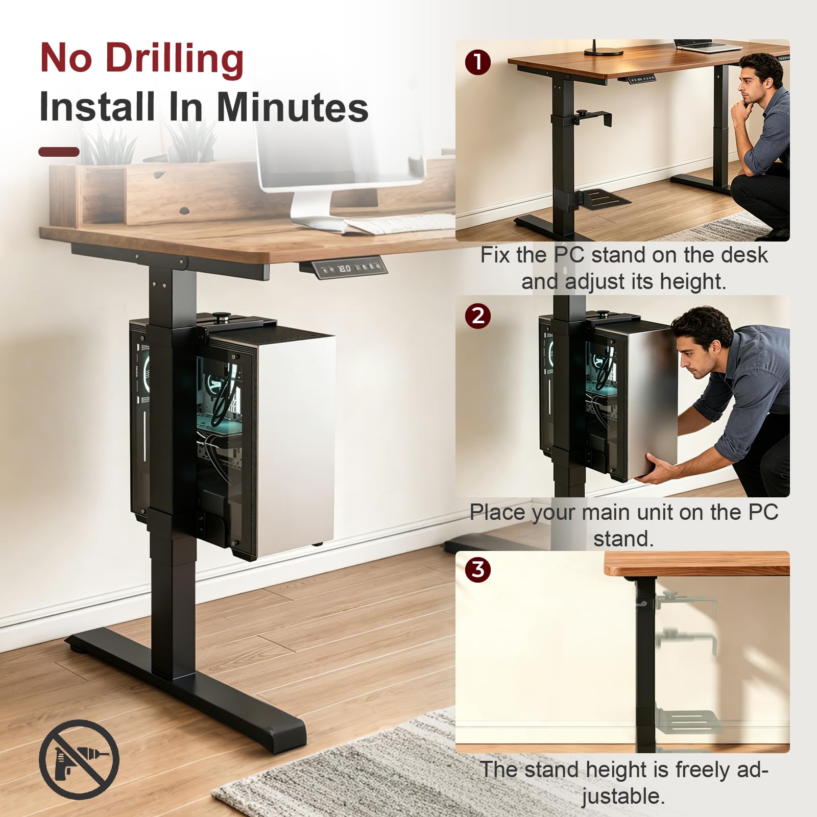 Verstellbare PC Halterung Unter Schreibtisch Ohne Bohren,Belastbar 40 LB,PC Halterung für Höhenverstellbaren Schreibtisch,PC Tischhalterung mit Schutzpolstern,für Büro, Zuhause, Klassenraum