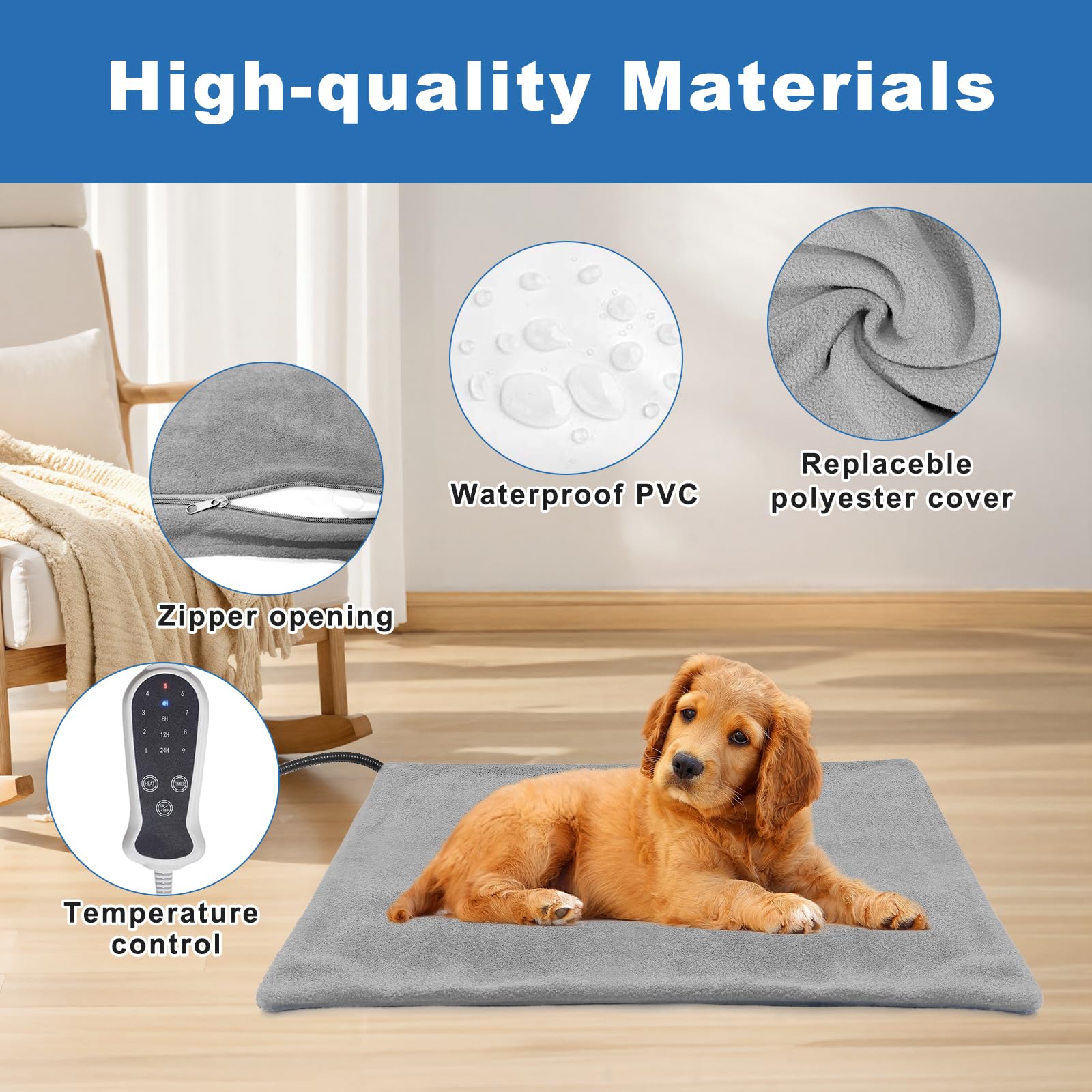 RC SLL Heated Pet Bed Pad 71 * 46 cm, Heating Pad for Dogs Cats Waterproof Pet Heated Mat with Smart Thermostat Switch - Image 4
