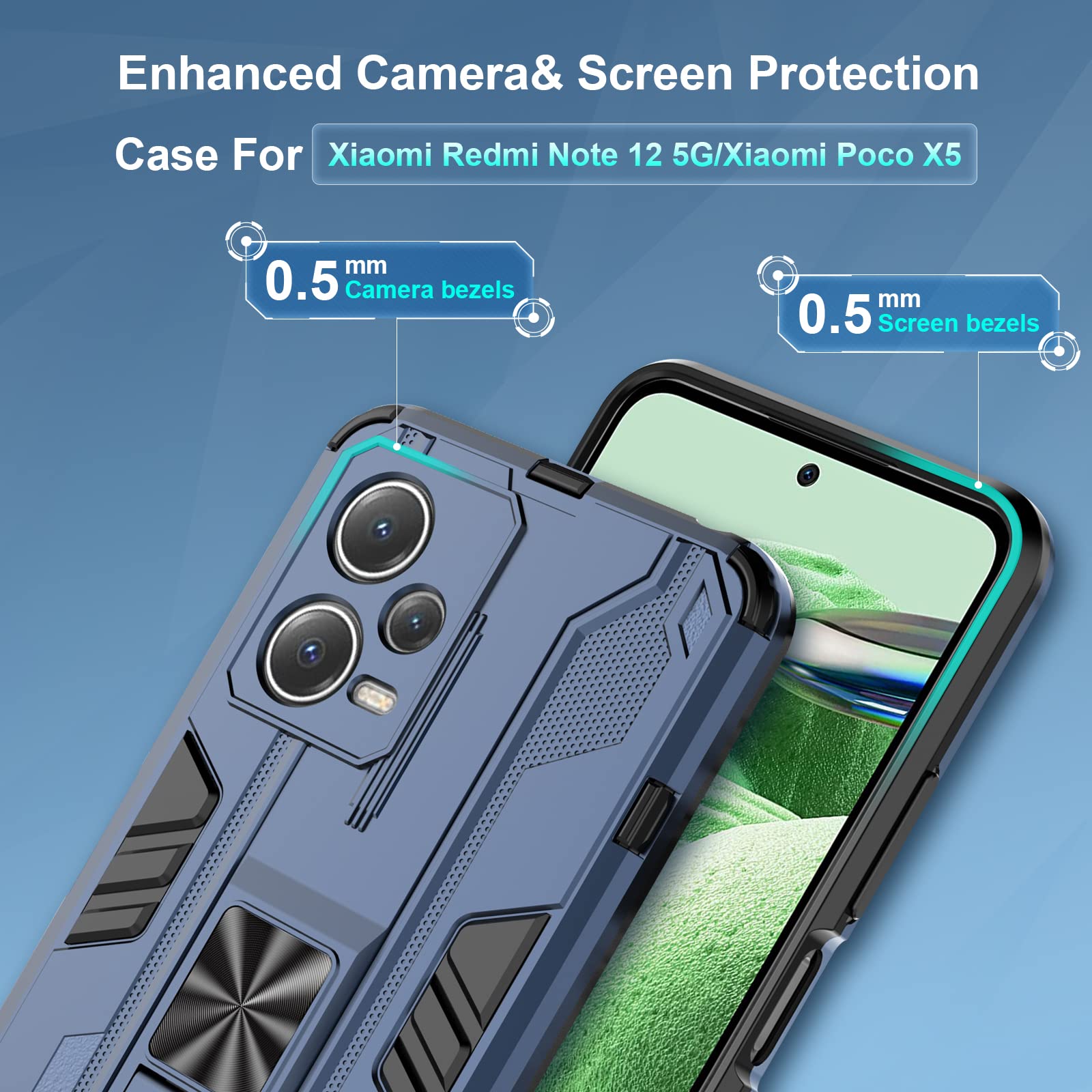 Funda para Xiaomi Redmi Note 15 Pro 5G, Carcasa Antigolpes con Soporte anular metálico, Case Protectora de Grado Militar, Azul — view 624