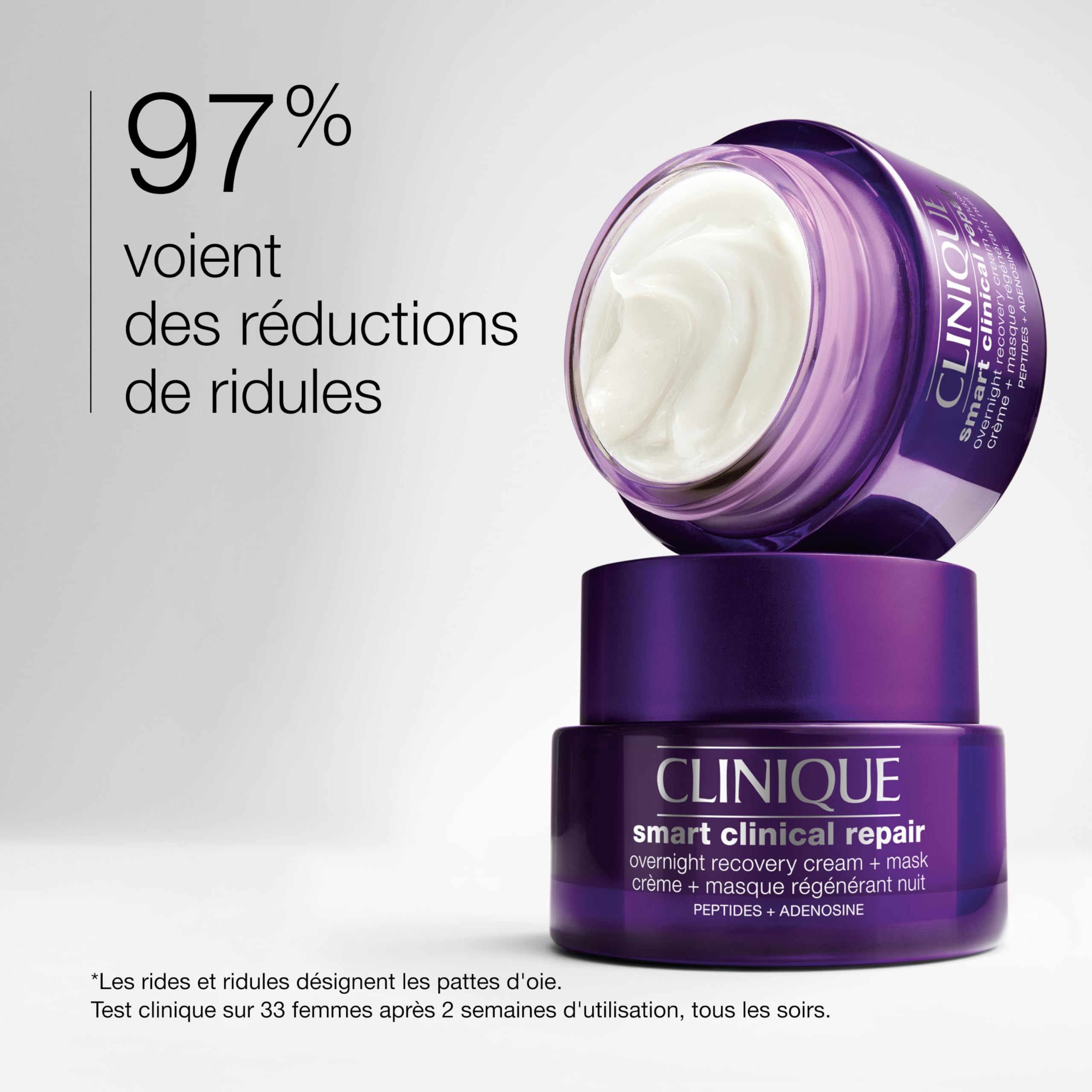 Clinique Smart Clinical Repair Crème + Masque Régénérant Nuit Adénosine, Peptides + Acide Hyaluronique 12%. Convient aux peaux sensibles