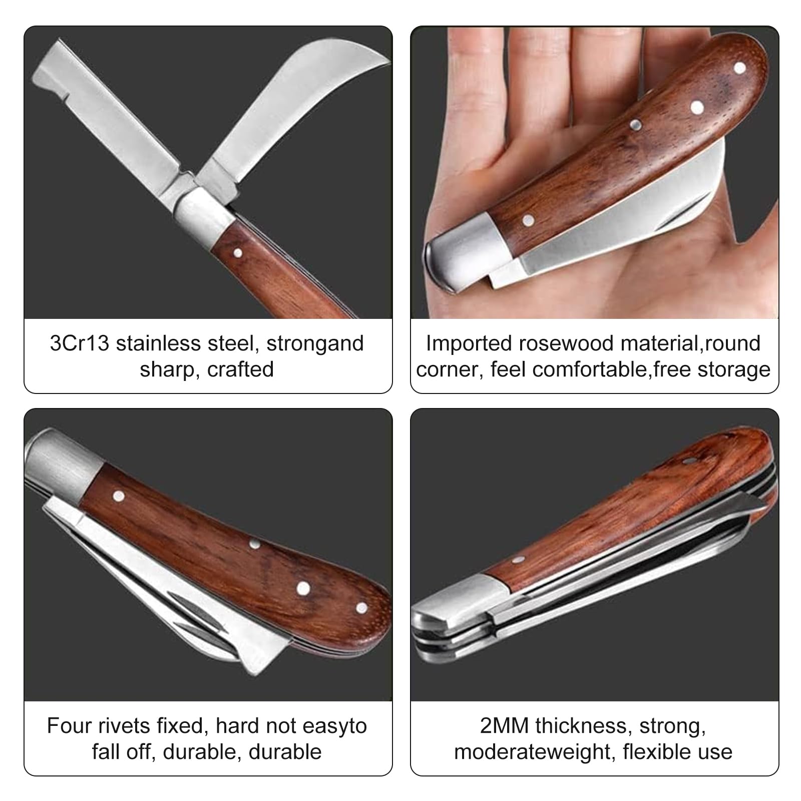 Coltello da Innesto,Coltello da Potatura Pieghevole per Innesti Multifunzionale Doppio Bordo, Acciaio Inossidabile per Germogliare, Innestare Erbacce, Arbusti e Rami