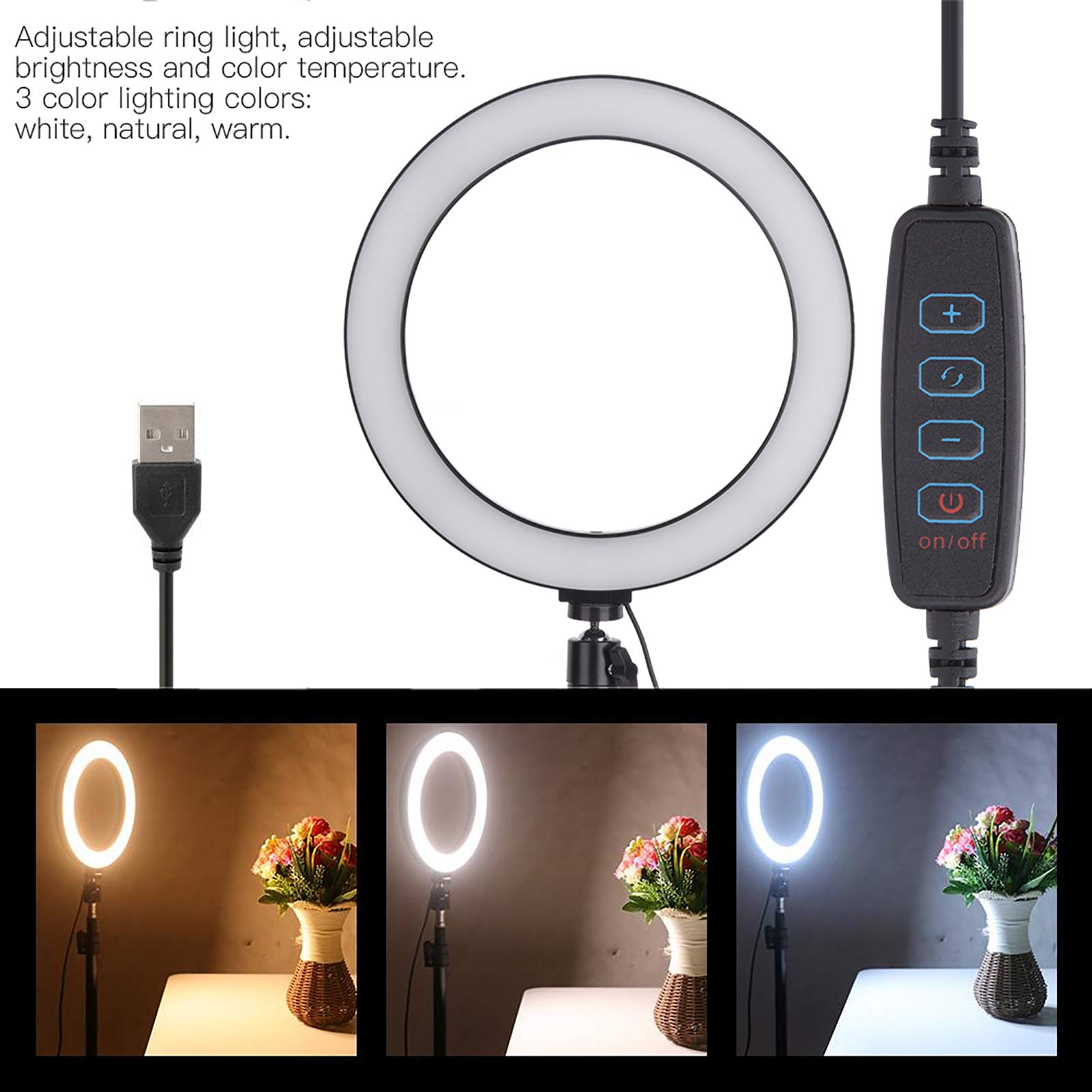 Anello LED da 10 Pollici, USB 128LED 3500-6000K Lampada di Riempimento Video Dimmerabile con Testa a Sfera, Clip per Telefono e Treppiede Pieghevole per Trucco di Bellezza con Selfie Dal Vivo