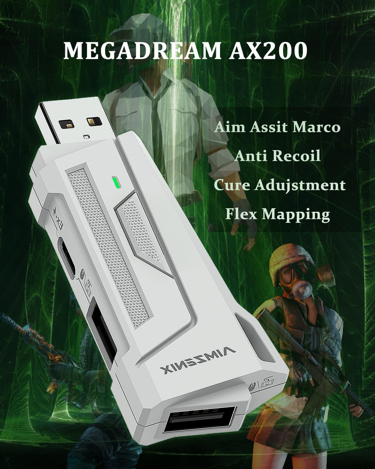 Megadream AX200 Adattatore per tastiera e mouse, convertitore ad alte prestazioni per giocare a FPS, COD, R6, The Finals, mappatura della flessione