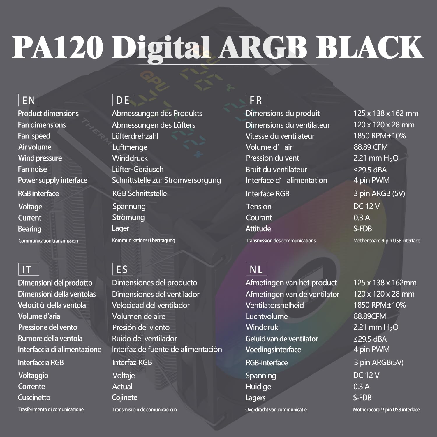 TR-Thermalright Peerless Assassin 120 Digital ARGB Black CPU-Kühler, Double Tower mit 6 Heatpipes, Dual PWM Lüfter-1850RPM, Digital Display Board Top Cover, für AM5/AM4, Intel LGA1851/1700/1200/115x