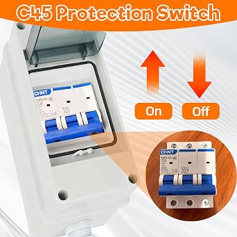 CEE Adapter 32A to 16A with Circuit Breaker, Class IP44 Overload & Anti-Short Protection High Current Coupling, 3-Phase 5-Pin 32A Male to 16A Female CEE Power Adapter Plug Socket for Outdoor Caravan