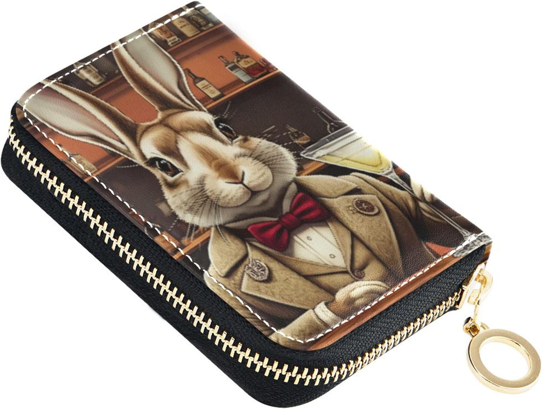 Cartoon Rabbit Vintage Bunny Wallet Women Leather RFID Blocking Credit Card Wallets Cute Zip Around Zipper Wallet with Coin Pocket