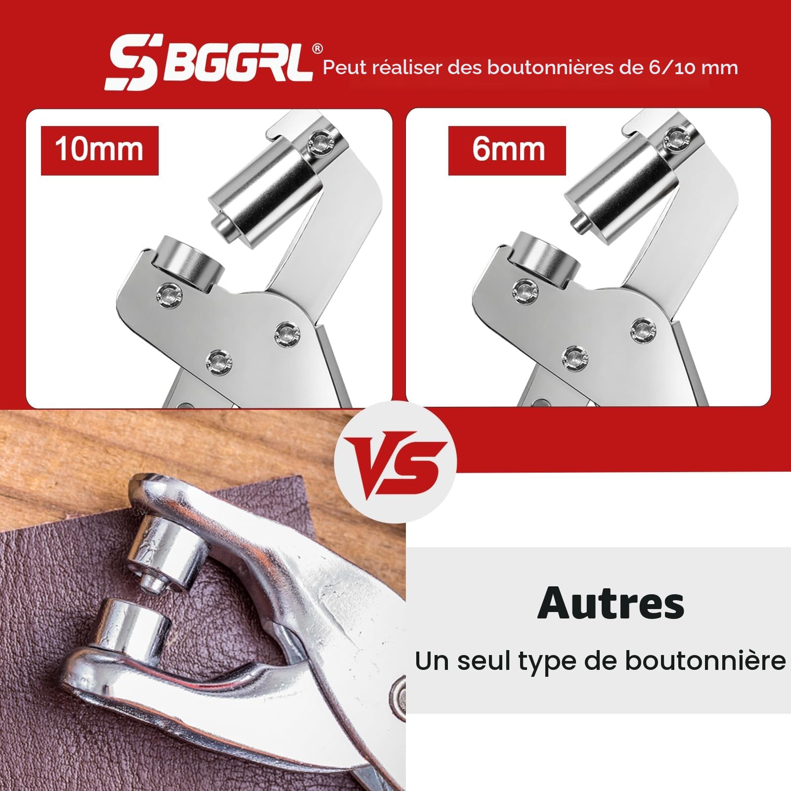Kit de œillets avec poinçons de 6 mm et 10 mm, 500 pièces d'œillets en métal, ensemble d'outils de presse à rivets à pinces à œillets très résistant pour bâches, artisanat en cuir, tissus