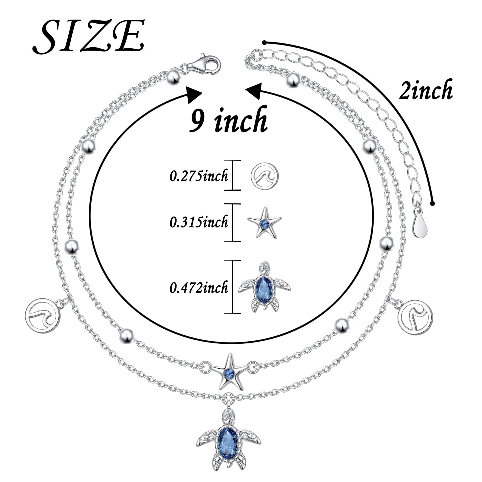 Cavigliera da donna in argento sterling 925, con simbolo dell'infinito, con cuore, classica, regolabile, con perline, gioielli estivi, per donne e ragazze, 27,94 Zentimeter, Argento sterling