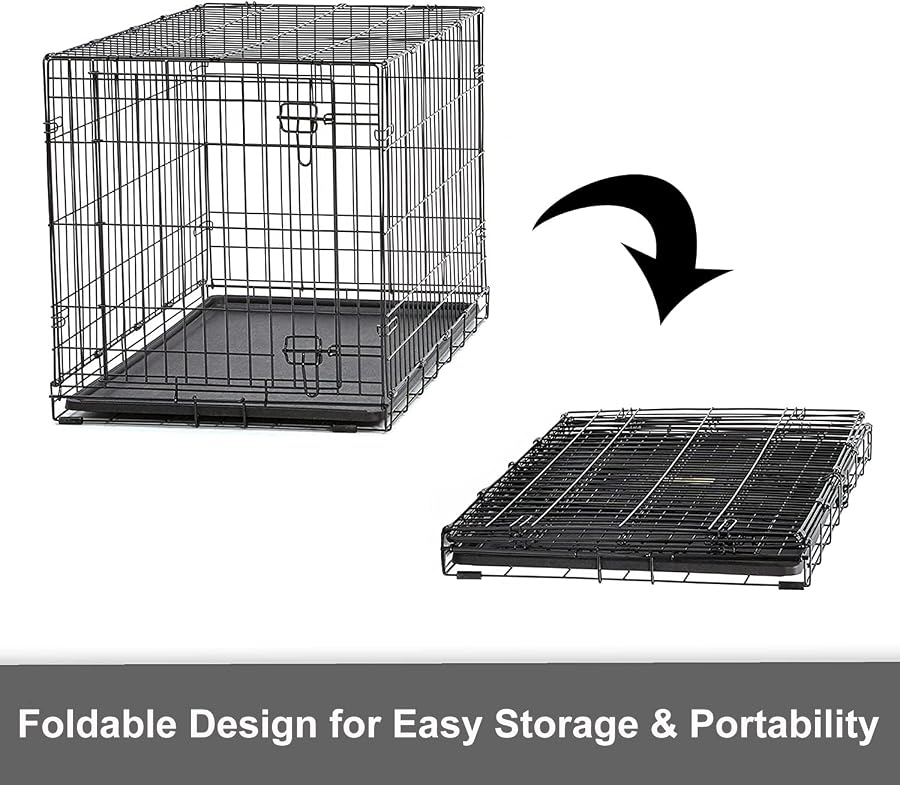 Naroume Pet Dog Crate, 20 Inches Medium, Black, Folding Metal Dog Kennel with Divider Panel, Leak-Proof Plastic Pan, Indoor Outdoor Pet Crates