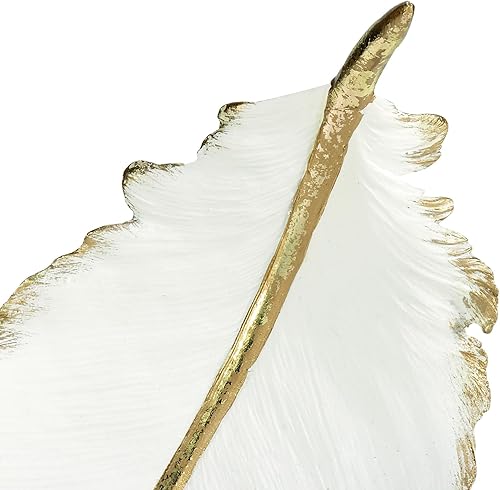 Miniatura 4 de CosmoLiving by Cosmopolitan - Cuenco decorativo decorativo de plumas curvadas con detalles dorados, caja de recuerdo decorativa de 13 x 8 x 8