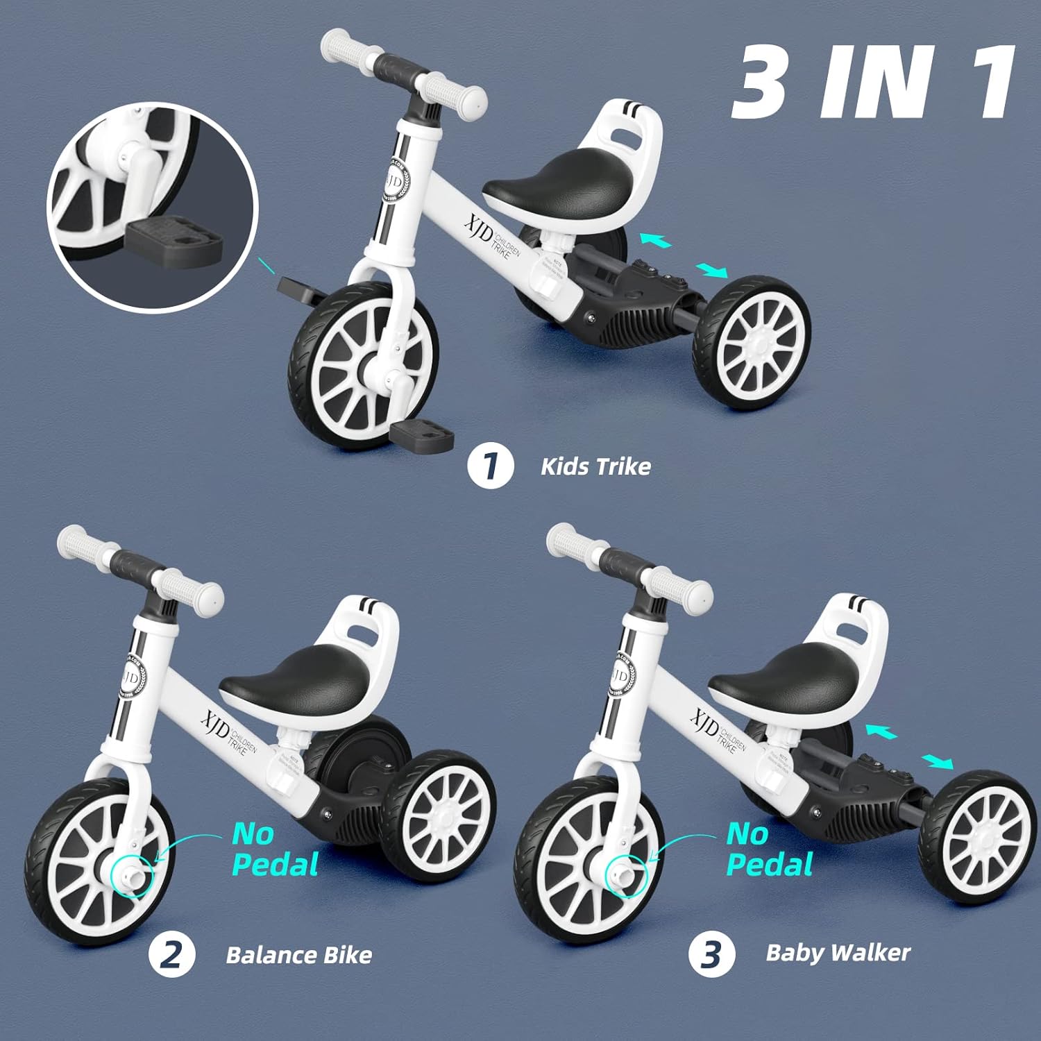 Buy XJD 3 in 1 Kids Tricycles for 10 Month to 3 Years Old Toddler Bike