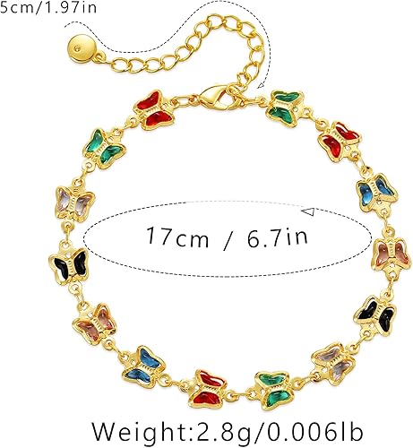 Vista 30 de Delicadas pulseras de oro para mujer, chapado en oro 18, ajustable, mal de ojo, mariposa, cuentas, perla, corazón, turquesa, hecha a mano para mujer
