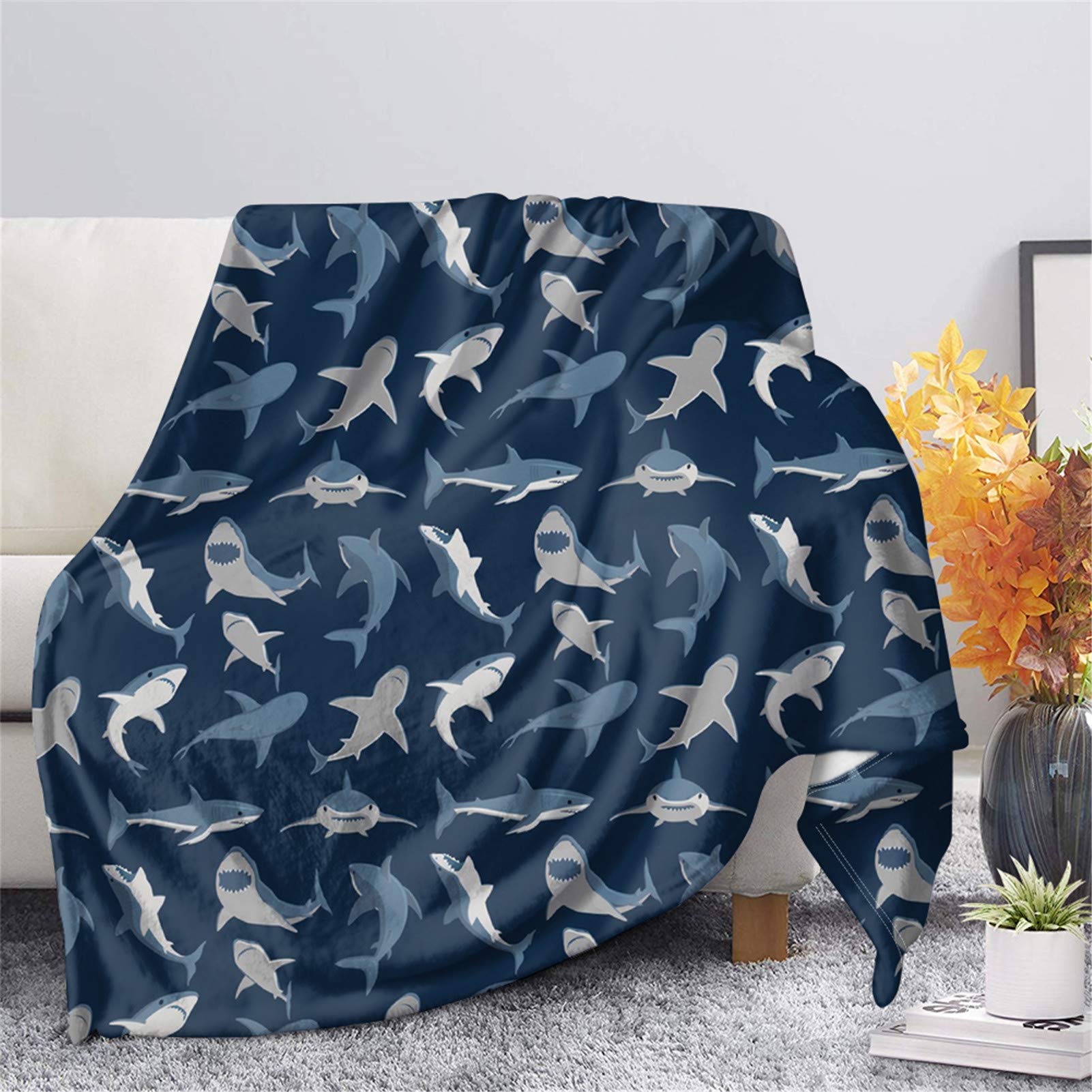 Showudesigns Shark Blanket Throw for Couch Sofa Cozy Blankets and Throws for Boys Girls Baby Blankets 50x60 inch Navy Blue