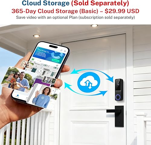 Miniatura 4 de Timbre de video inalámbrico de 1080p para seguridad del hogar, con almacenamiento en la nube, alertas en tiempo real, visión nocturna, monitoreo