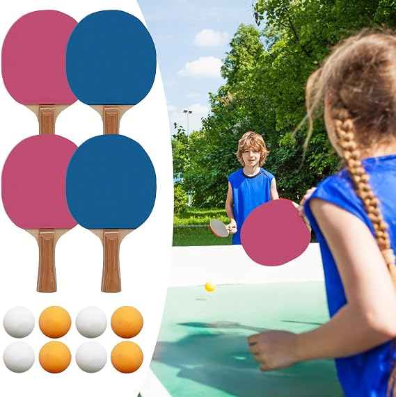 Portable Table Tennis Set 4 Colorful Rackets 8 Balls