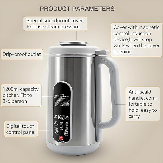 Soy Milk Maker, Plant Based Milk Machine with 12 Blades, Self-Cleaning, 24h Timer, Keep Warm, Fast 5-Minute Almond Oat Milk Machine, LED Display for Family Use