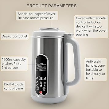 Soy Milk Maker, Plant Based Milk Machine with 12 Blades, Self-Cleaning, 24h Timer, Keep Warm, Fast 5-Minute Almond Oat Milk Machine, LED Display for Family Use