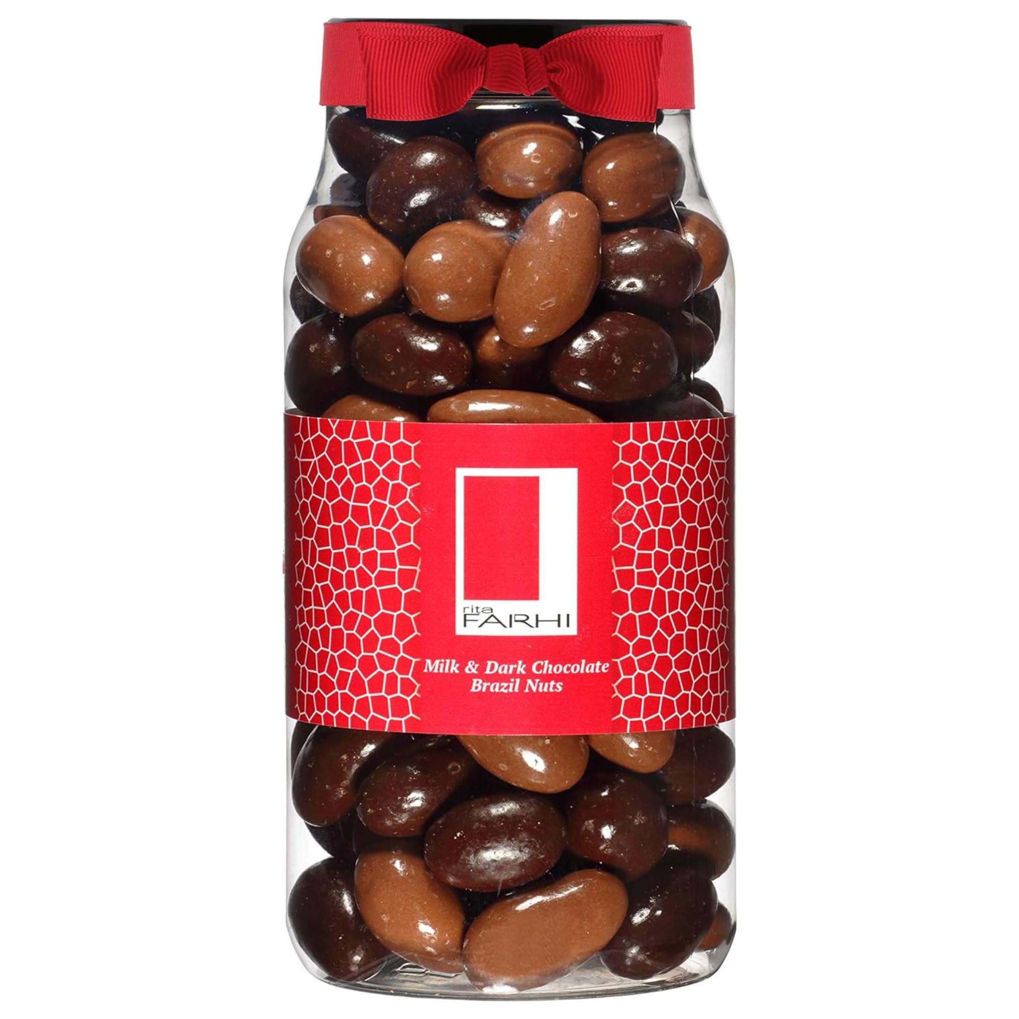Rita Farhi Milk & Dark Chocolate Covered Brazil Nuts Luxury Gift Jar 740g – Belgian Chocolate Coated Nuts, Vegetarian, Palm Oil Free Recipe