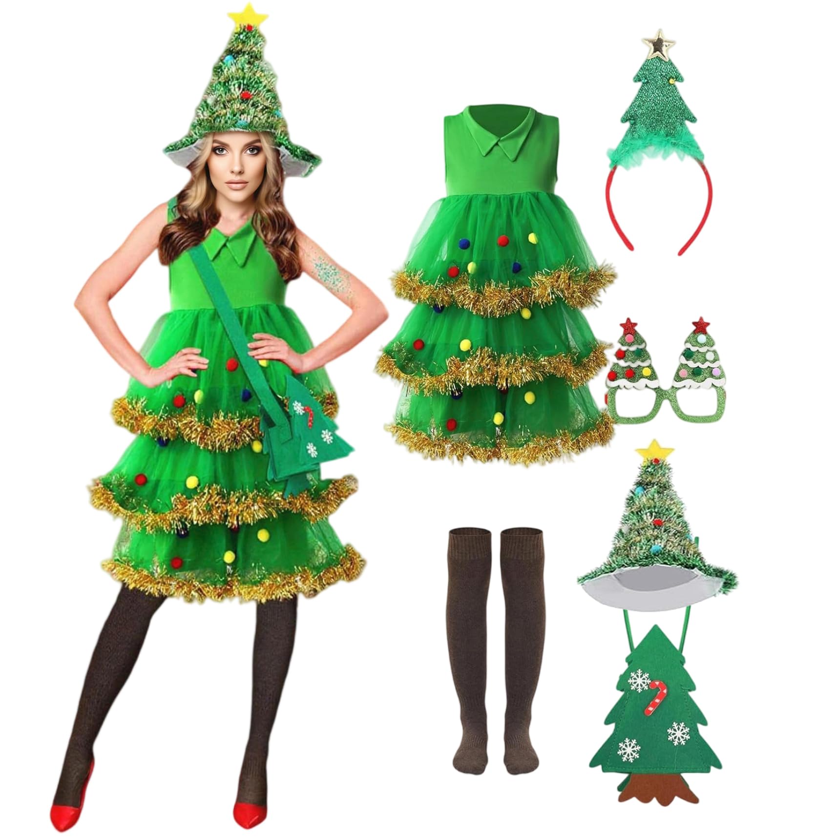 Costume d'arbre de Noël drôle adulte avec cadre structurel et sac NIDONE S