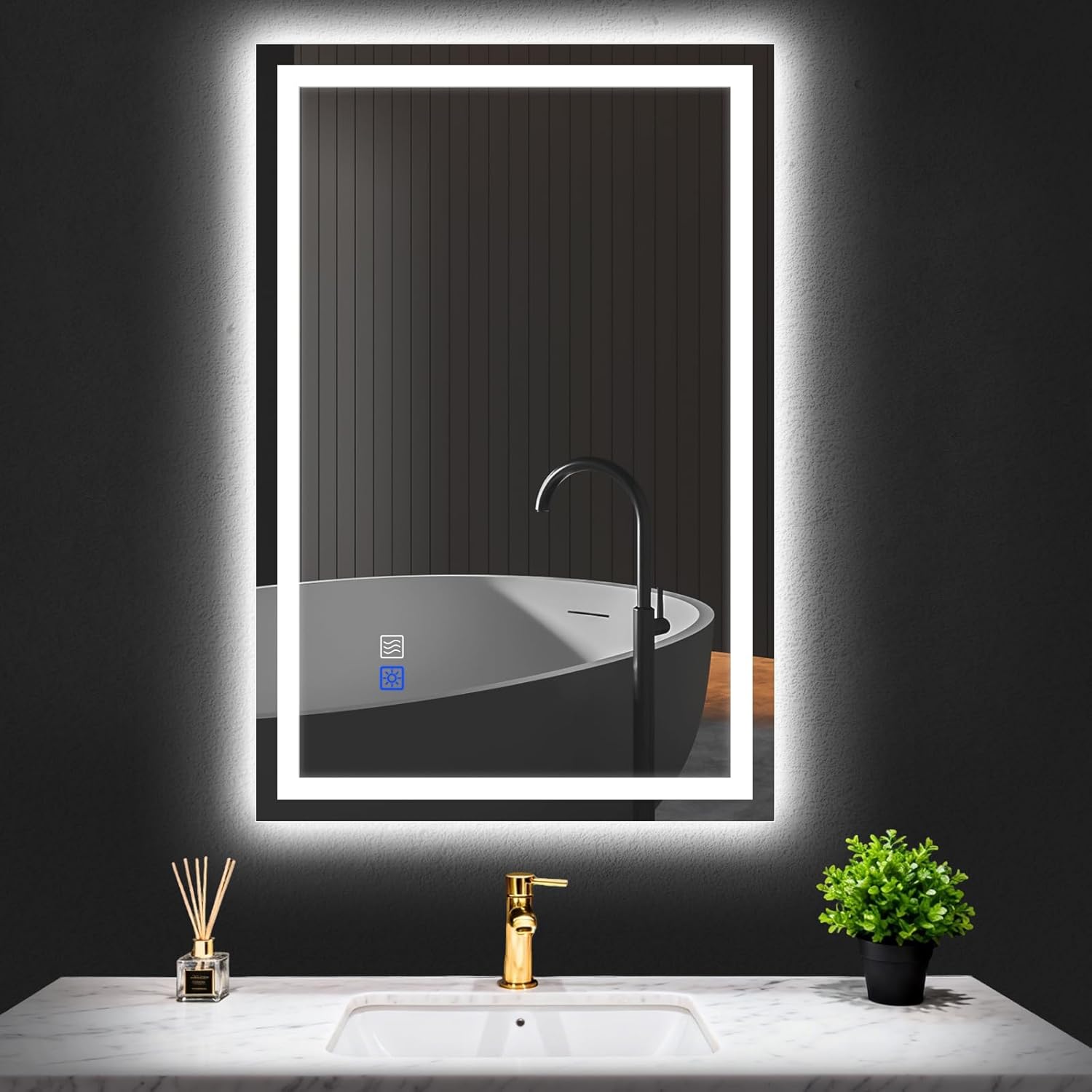 HYPERLITE LED Bathroom Mirror with Lights 24X36 Dimmable LED Bathroom Vanity Mirror - Shatterproof Light Mirror for Modern
