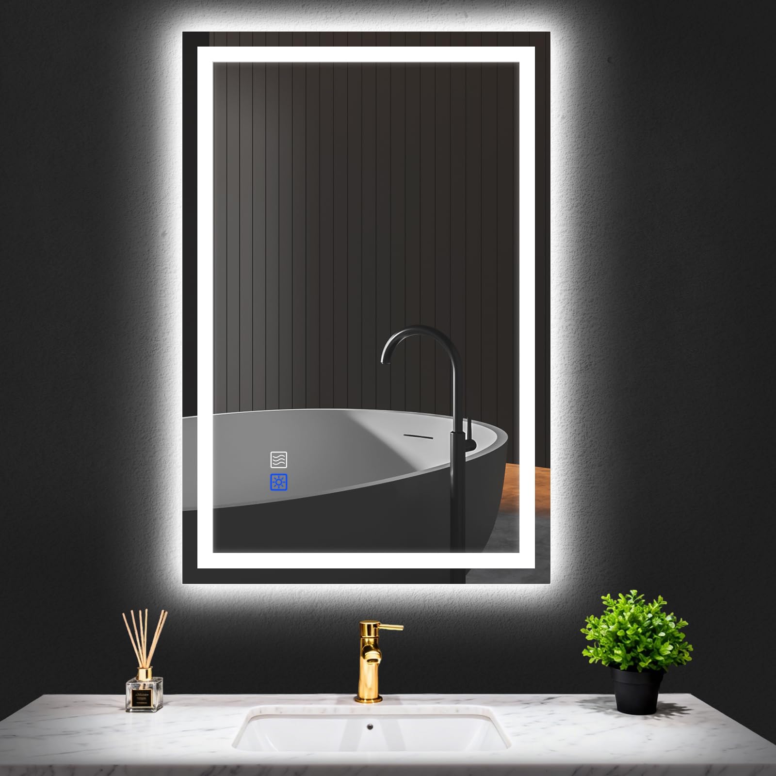 HYPERLITE LED Bathroom Mirror with Lights 24X36 Dimmable LED Bathroom Vanity Mirror - Shatterproof Light Mirror for Modern