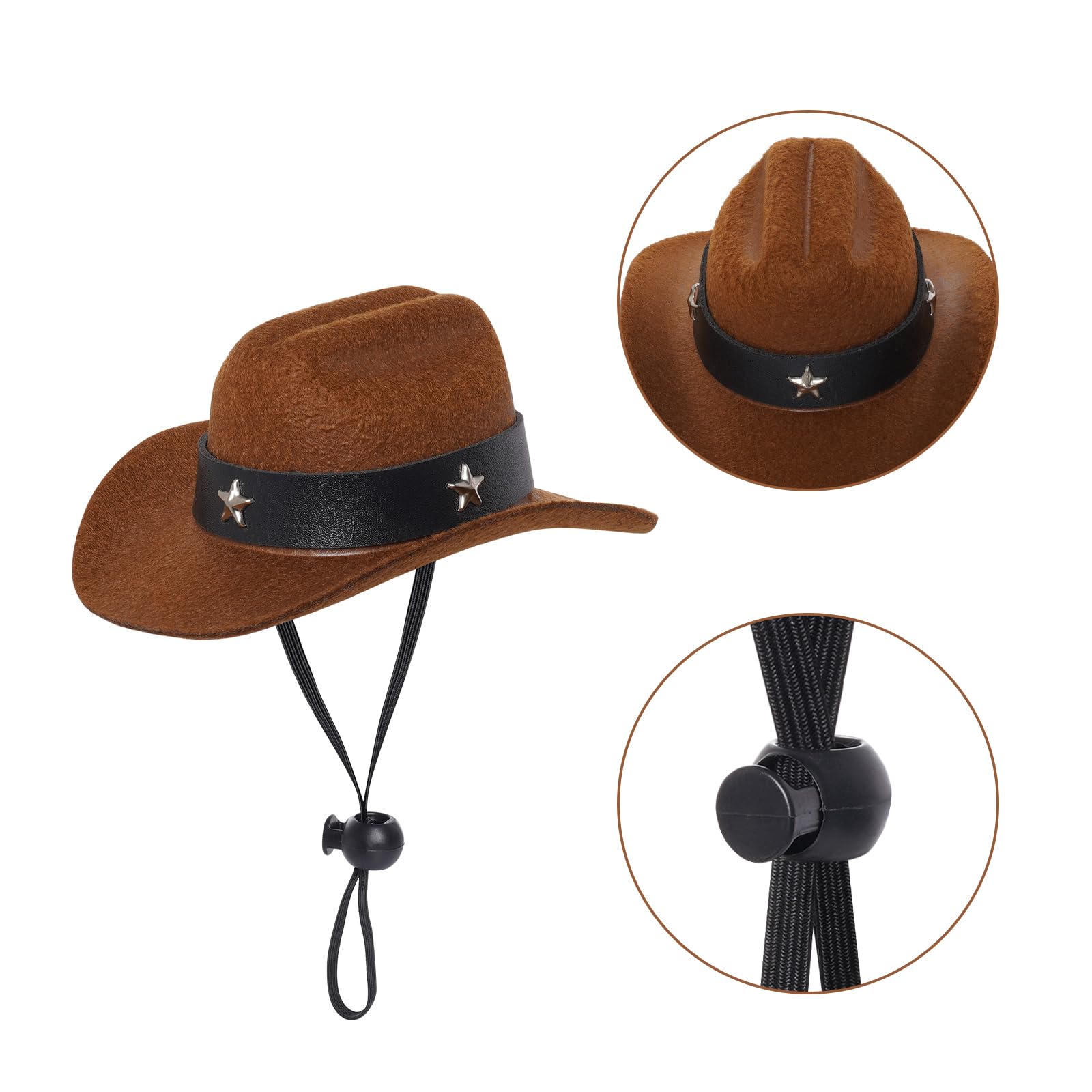 Dog Cowboy Hat with Star Decoration Dog Cowboy Costume for Small Pet Dogs Cat Cowboy Hat with Bandana Scarf Set Party Accessories (Brown, Small)