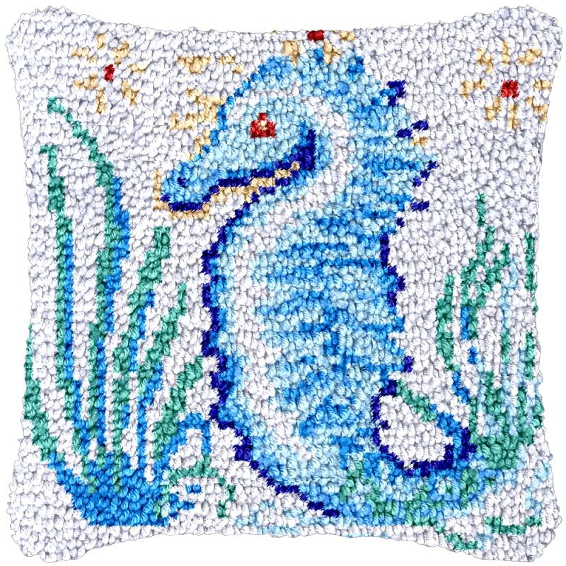 Image of Latch Hook Pillowcase Kits Ocean Sea Horse Latch Hook kit Pillow Cover Throw Pillow Embroidery Craft Kits for Beginner DIY Latch Hook Rug Kit with Printed Canvas Hobby & Craft 43x43cm(194)