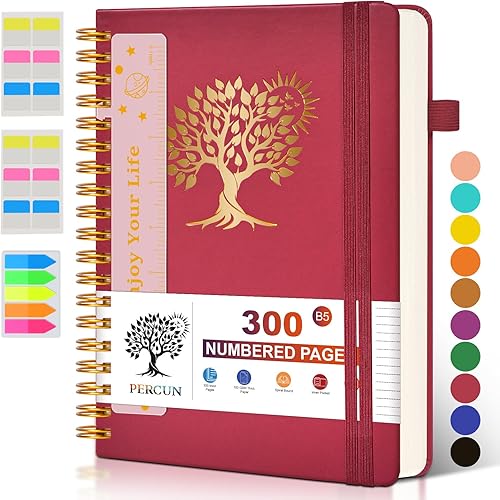 Cuaderno grande en espiral para mujeres y hombres, 300 páginas rayadas numeradas, con rayas universitarias, cuaderno encuadernado en espiral de tapa
