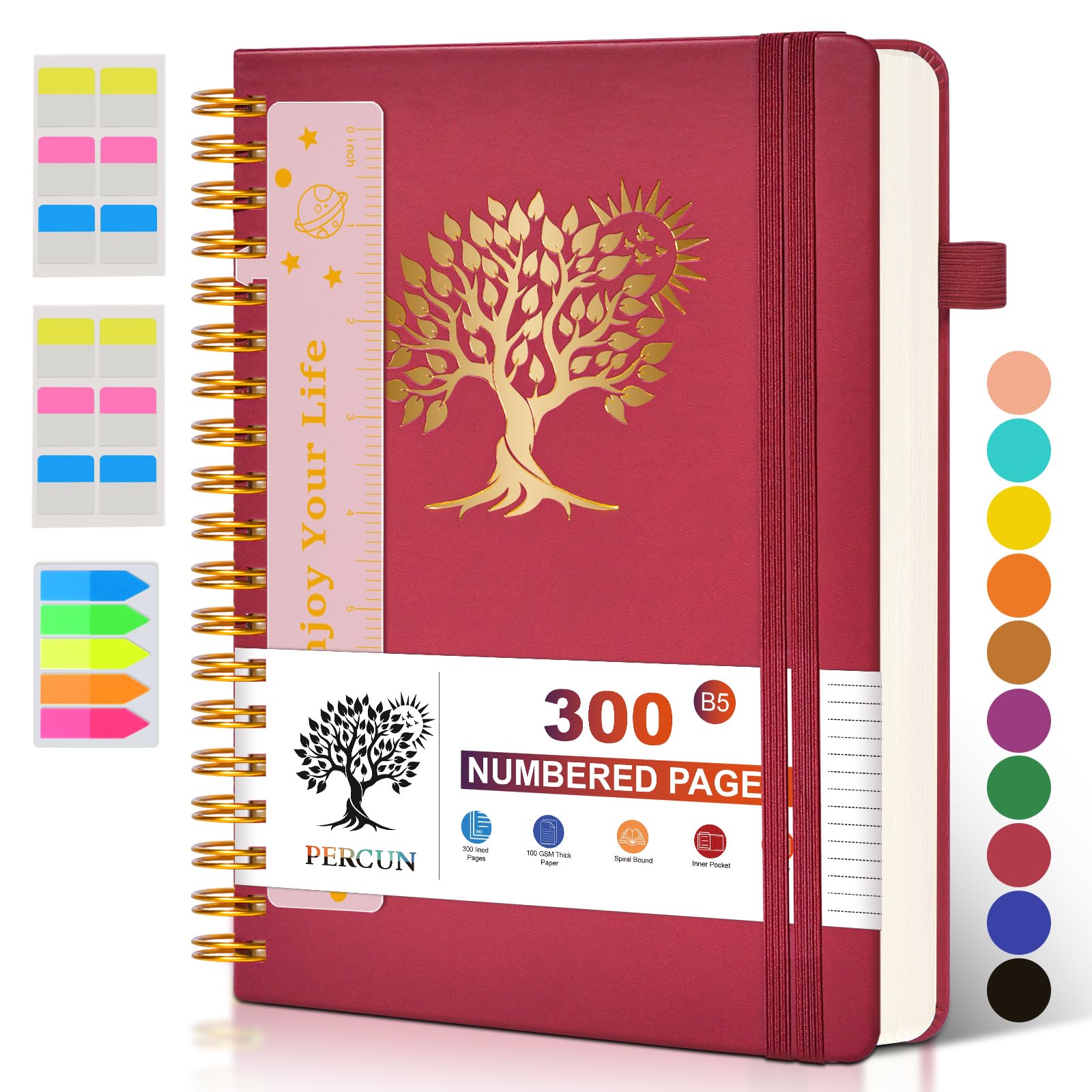 Large Spiral Notebook Journal for Women Men - 300 Numbered Lined Pages, College Ruled,B5 Hardcover Spiral Bound Notebook for School, Work, Note Taking, Writing, Leather Spiral Journal 7"x10"