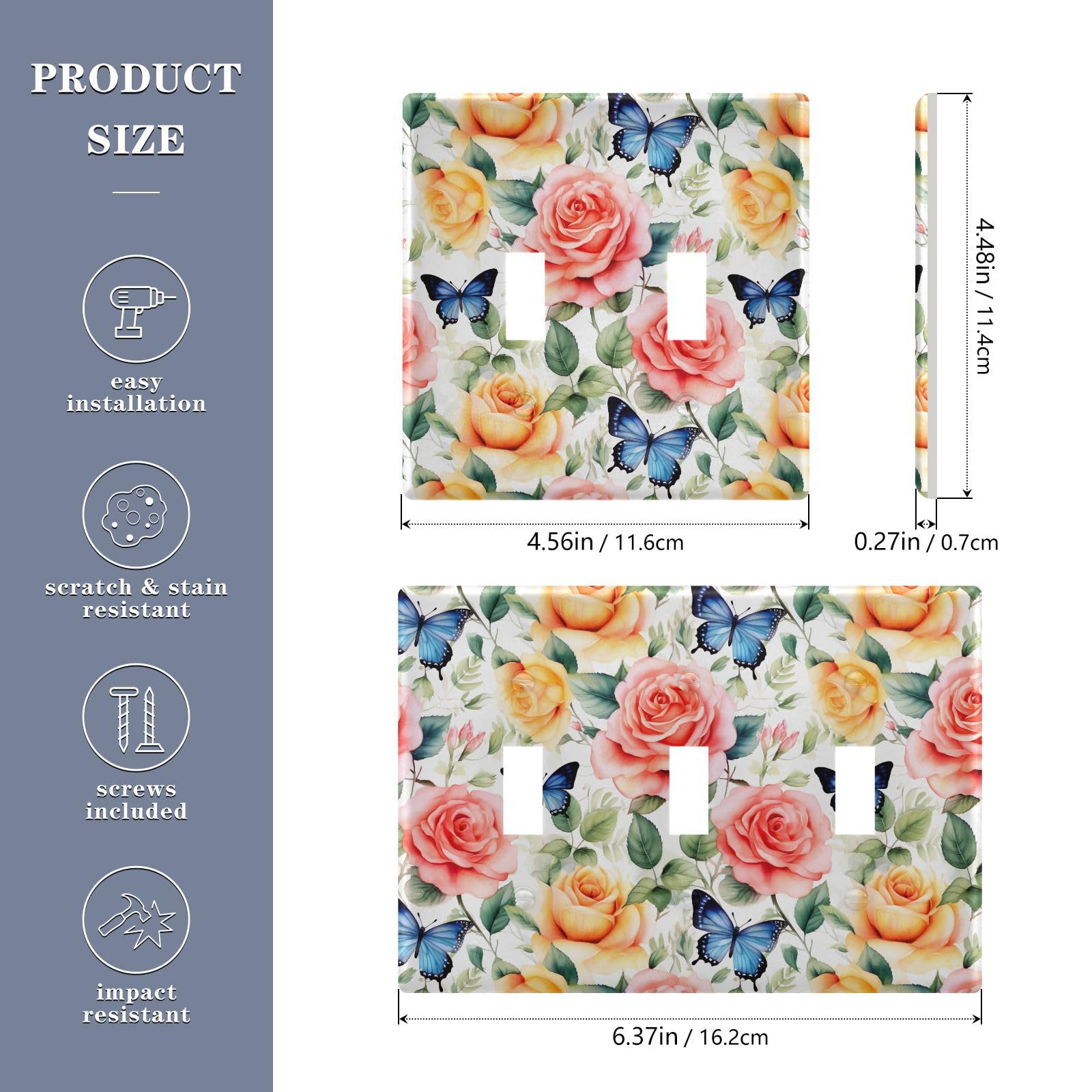 UMIRIKO Butterfly Rose Floewr Spring Light Switch Cover Plate Covers Decorative Double Toggle Home Decor 202b3373