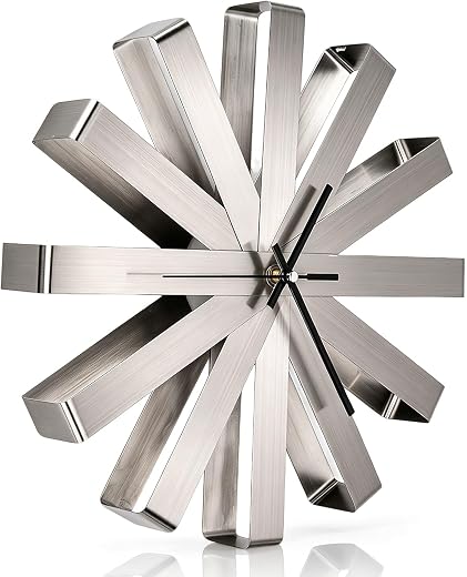 Large Metal Wall Clock, Silver Wall Clock for Living Room Decor, Decorative Hanging Clock Stainless