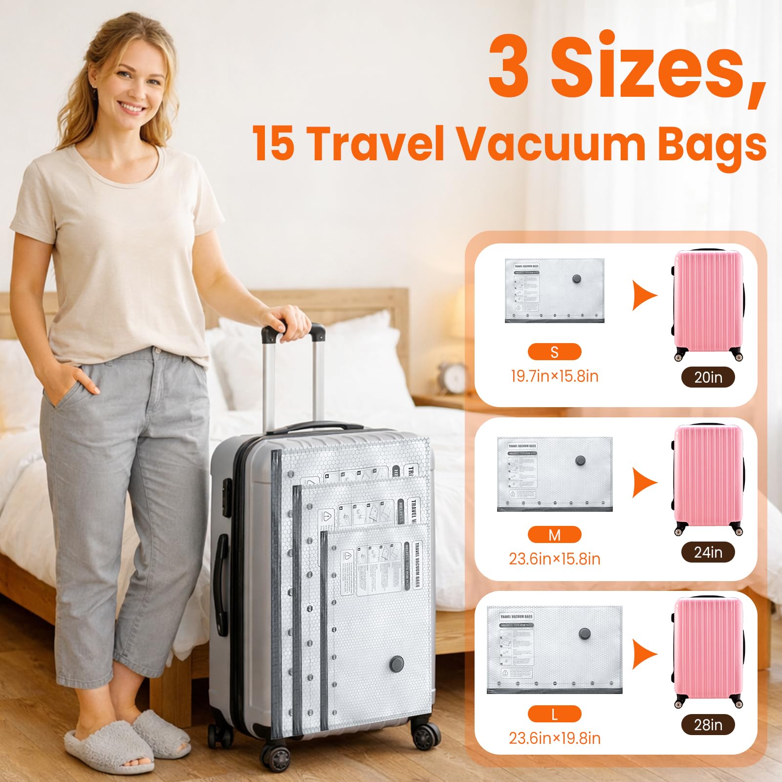 Bolsas de almacenamiento al vacío para viajes, paquete de 15 bolsas de sellado al vacío para ropa con bomba eléctrica inalámbrica, bolsas de ahorro de espacio para equipaje, ropa, ideal para el hogar