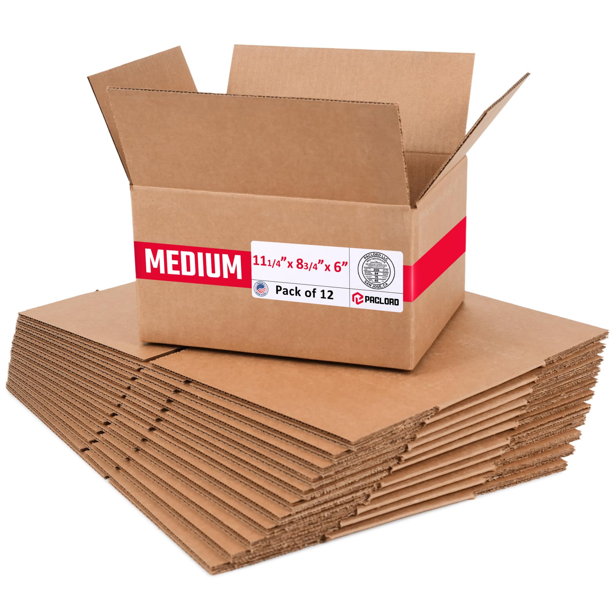 Medium Cardboard Boxes 11 1/4"L x 8 3/4"W x 6"H (Pack of 12) - USA-Made Packing Boxes for Moving, Shipping, or Storage - USPS, UPS, FedEx Approved - Professional Packing Supplies for Moving | USA-Made Packing Boxes for Moving, Shipping, or Storage - USPS, UPS, FedEx Approved - Professional Packing Supplies