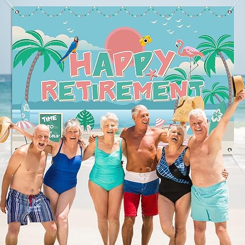 Miniatura 3 de 5 carteles con texto en inglés "Hawaii Luau Happy Retirement" de 3 pies para fiesta de jubilación, decoración tropical de feliz jubilación, cabina