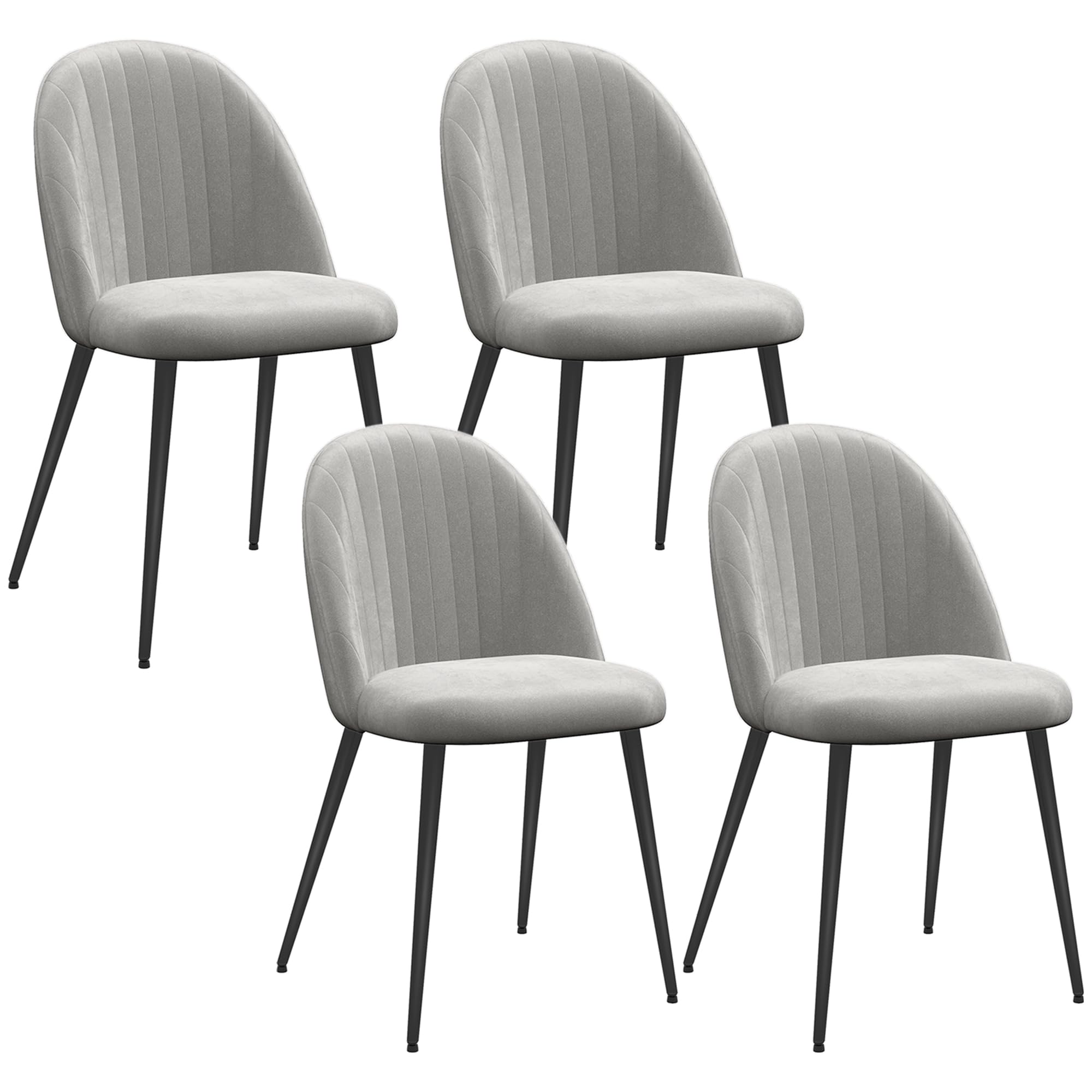 HOMCOM Pack de 4 Sillas de Comedor Modernas Sillas de Cocina Tapizada en Terciopelo con Respaldo Alto y Patas de Acero para Sala de Estar 50x52x83 cm Gris