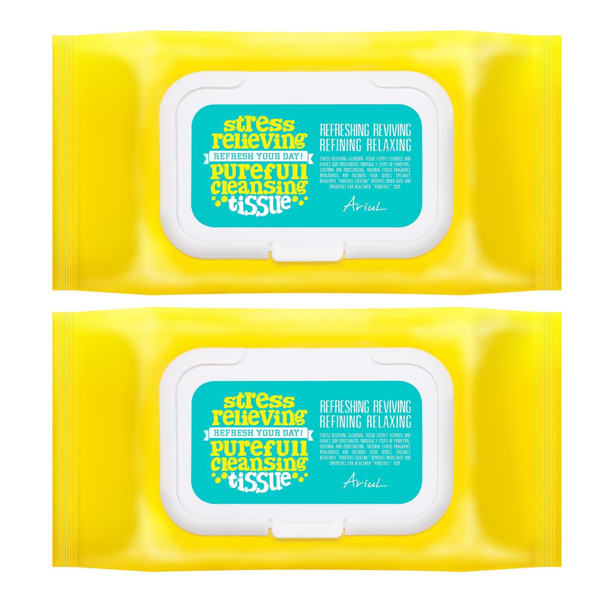 Ariul Tejido de limpieza suave con aroma natural, sistema Speed Melting que elimina el maquillaje impermeable, tejido suave y fácil de limpiar, toallitas de limpieza Purefull para aliviar el estrés,