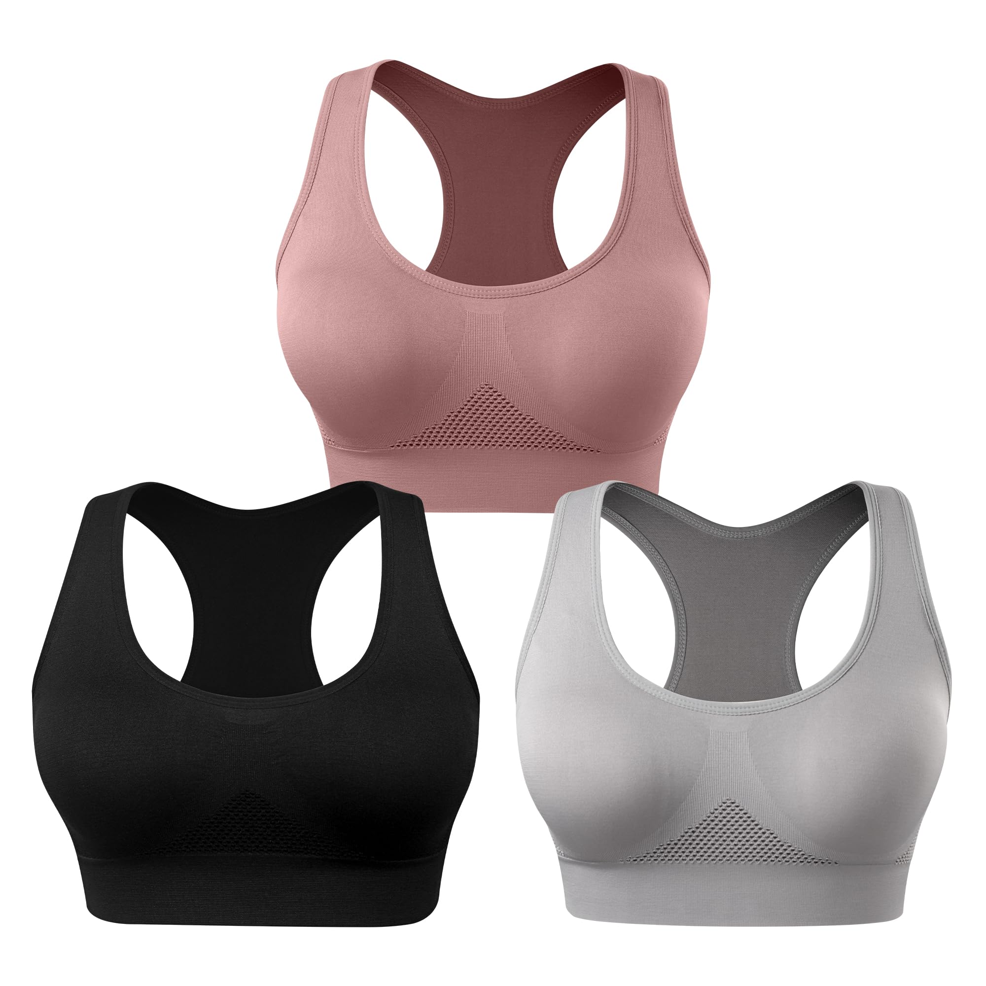WANAYOURacerback Sports Bra for Women - Comfortable Sleep Bra Seamless Workout Yoga Bra (X-Large, 3 Pack Black/Flesh/Purple)