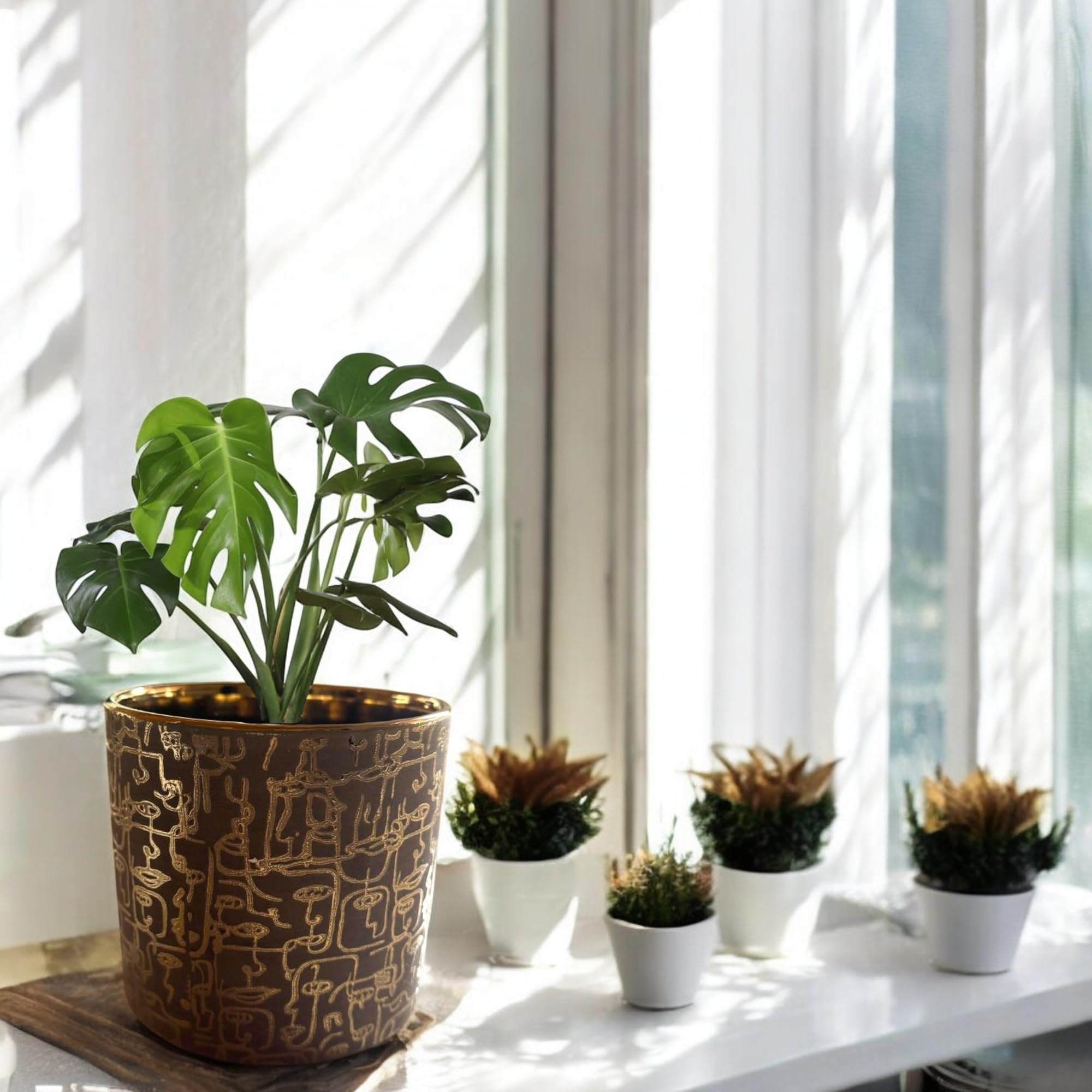 Sand & Gold Ceramic Pot - Home & Office Decor -5 Sand & Gold Ceramic Pot - Home & Office Decor -5