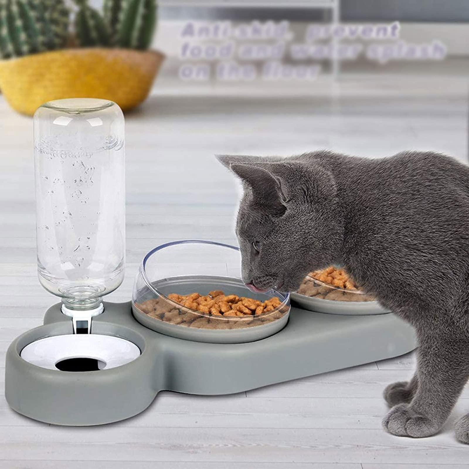 RTHGTFGW Comedero Perro Tres tazón de Mascota Ajuste sin Deslizamiento 15 ° Tilt 360 ° Giro Giratorio de Doble alimento Botella de Agua automática for pequeños Perros medianos Gato