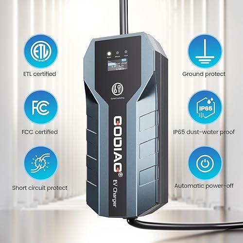 Miniatura 4 de GODIAG Cargador EV de nivel 1+2  Certificado ETL, 16 amperios, 110 V-240 V, cable de 20 pies, cargador eléctrico portátil para vehículos eléctricos